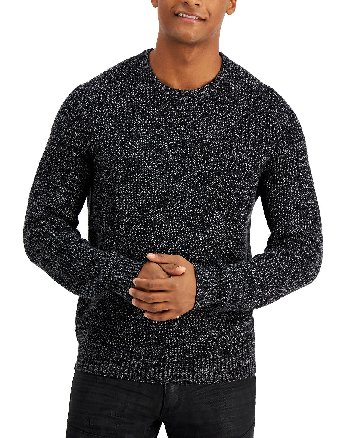 Inc International Concepts Page Crewneck Sweater Deep Black