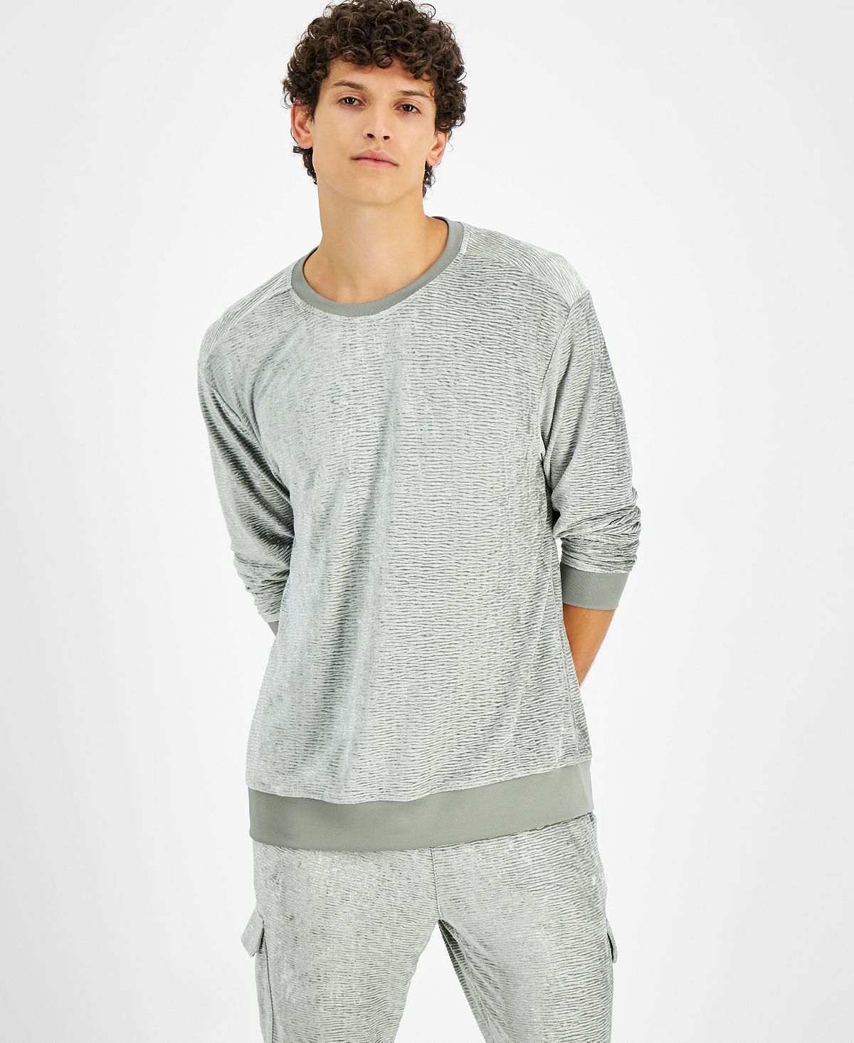 Inc International Concepts Velvet Sweatshirt Silver Grey