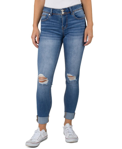 Indigo Rein Juniors' Roll-cuff Skinny Jeans Medium Blue