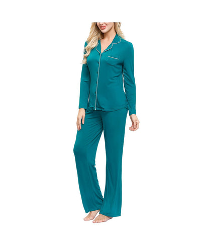 Ink+ivy Ink+ivy Wo Notch Collar Pajama Top And Pant Set Evergreen