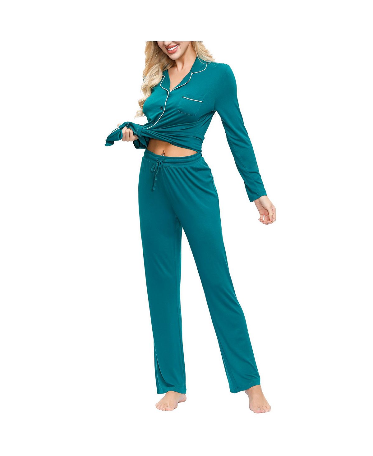 Ink+ivy Ink+ivy Wo Notch Collar Pajama Top And Pant Set Evergreen