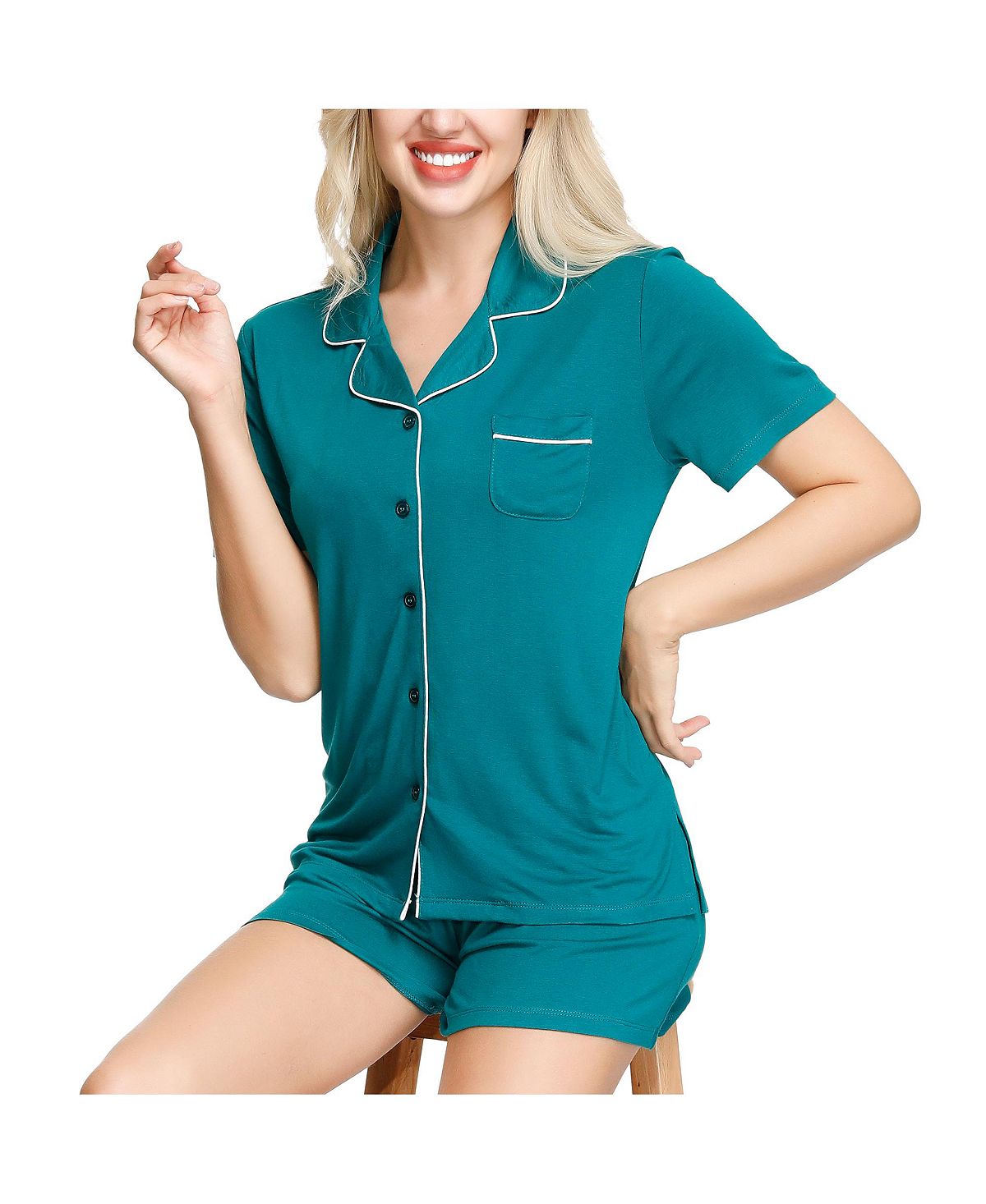 Ink+ivy Ink+ivy Wo Notch Pajama Top And Short Set Evergreen