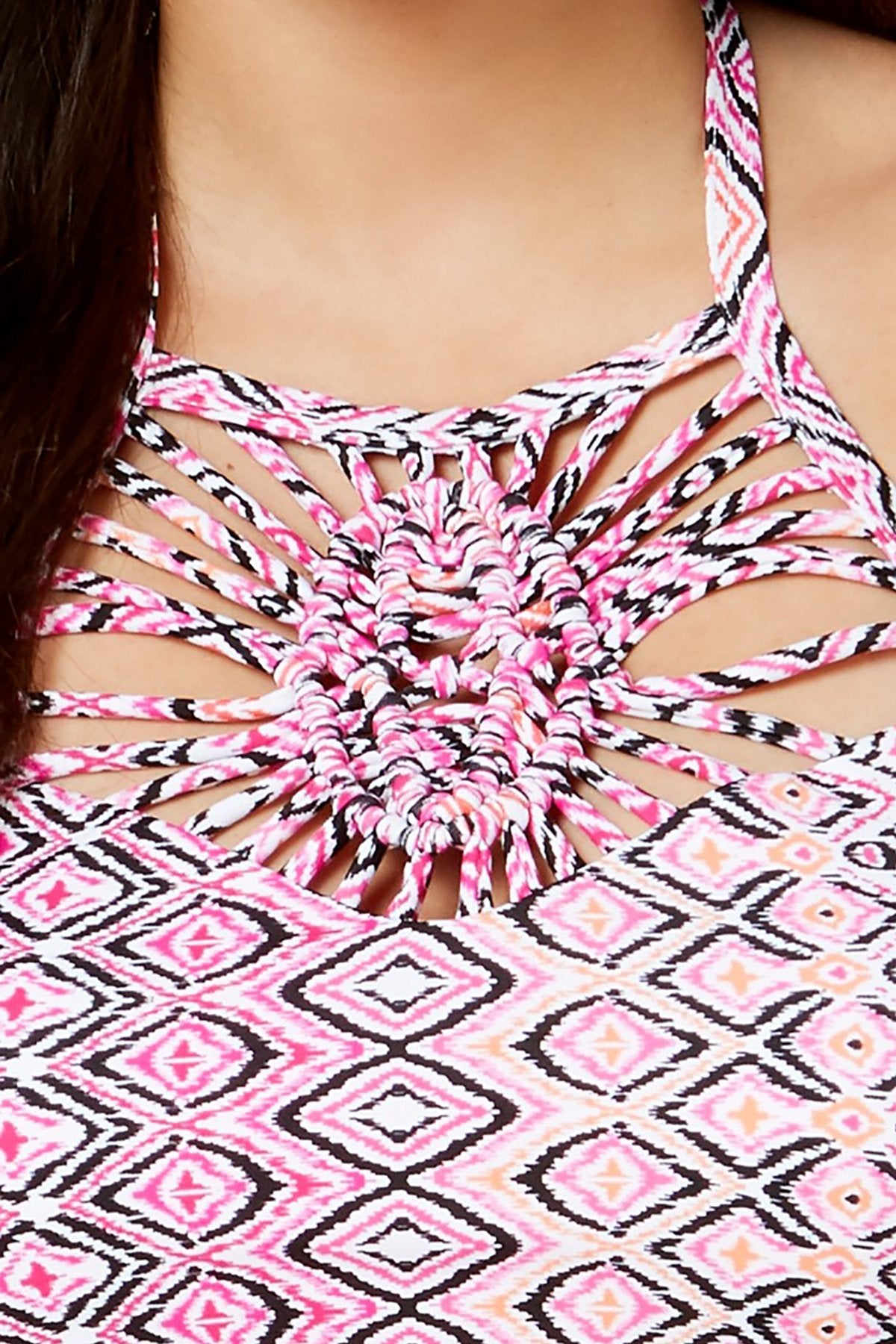 Island Escape Cabo Sands High Neck Tankini Top in Fuchsia/Black