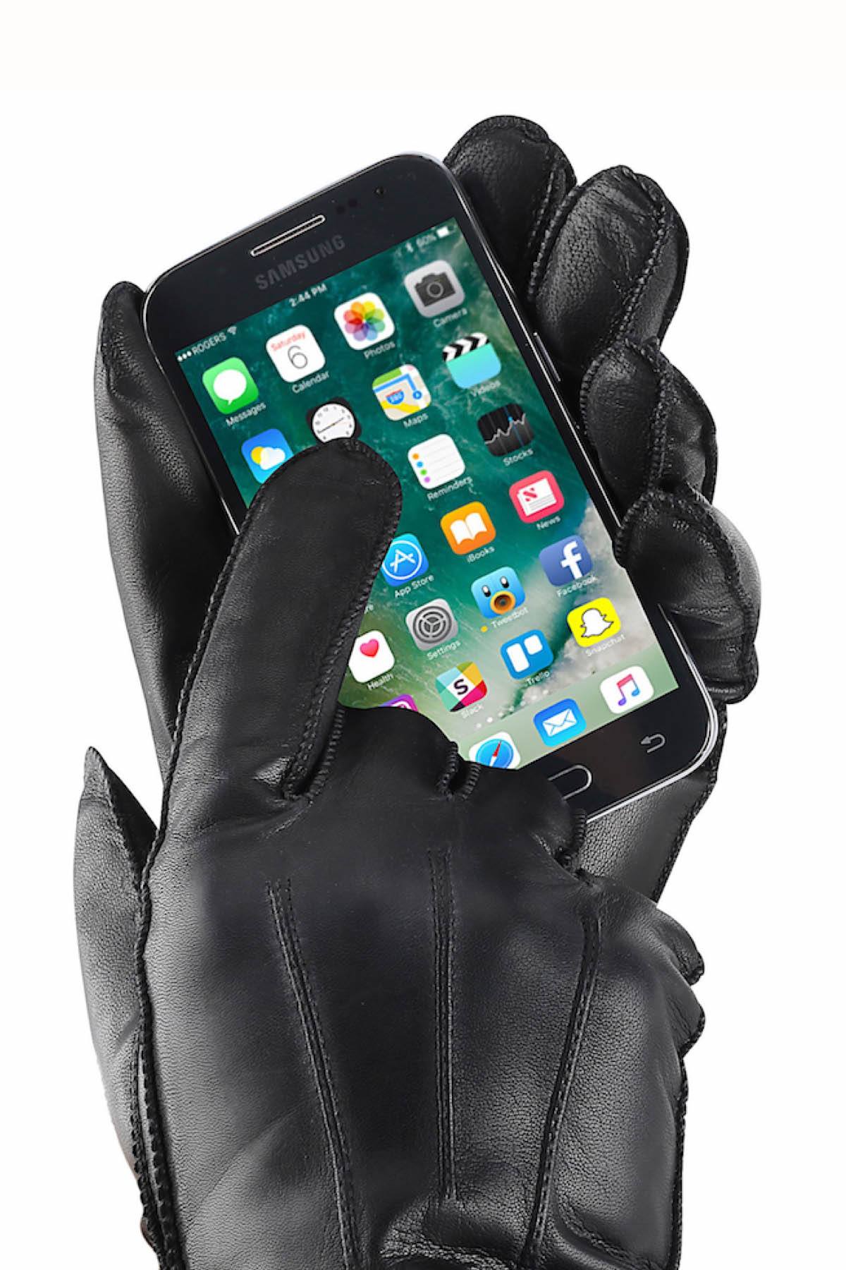 Isotoner Signature Black Vented Palm Smooth Leather Gloves