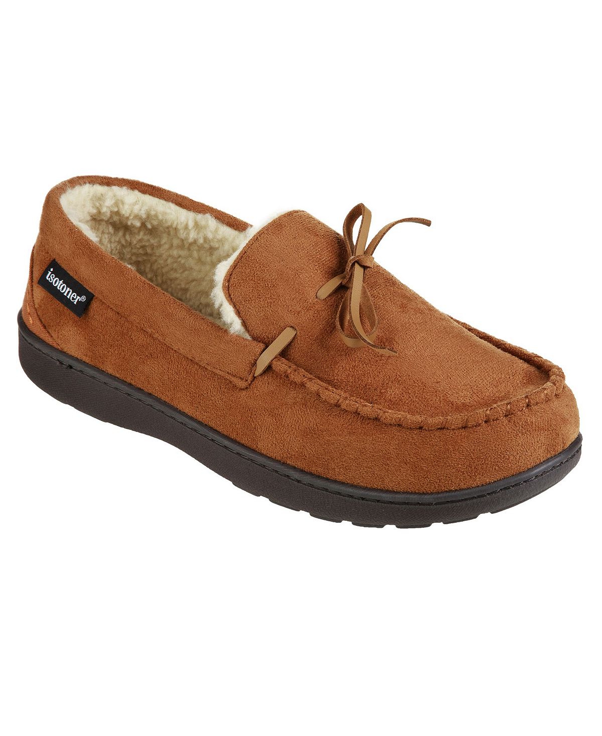 Isotoner Signature Memory Foam Microsuede Nigel Moccasin Slippers Cognac