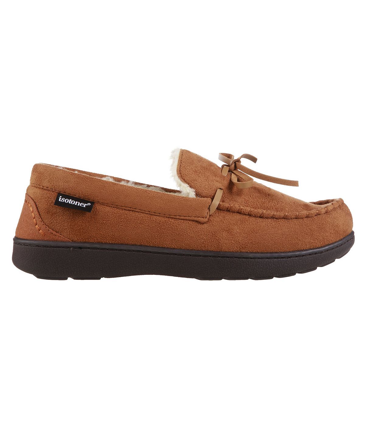 Isotoner Signature Memory Foam Microsuede Nigel Moccasin Slippers Cognac
