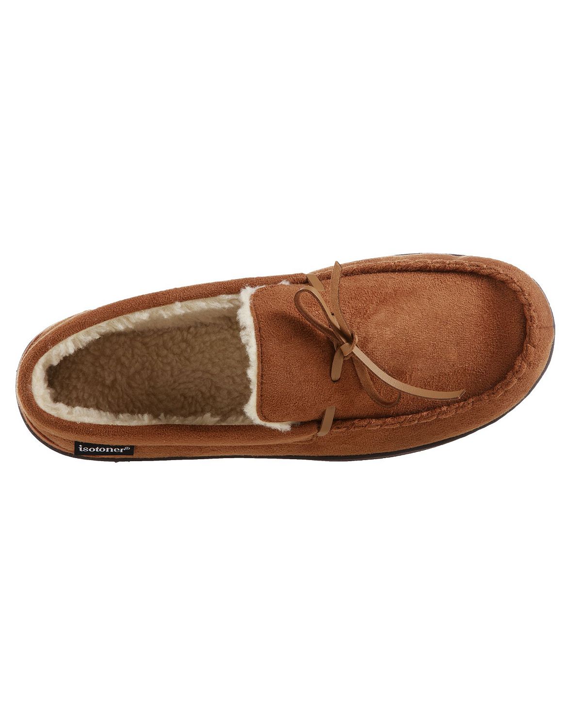 Isotoner Signature Memory Foam Microsuede Nigel Moccasin Slippers Cognac