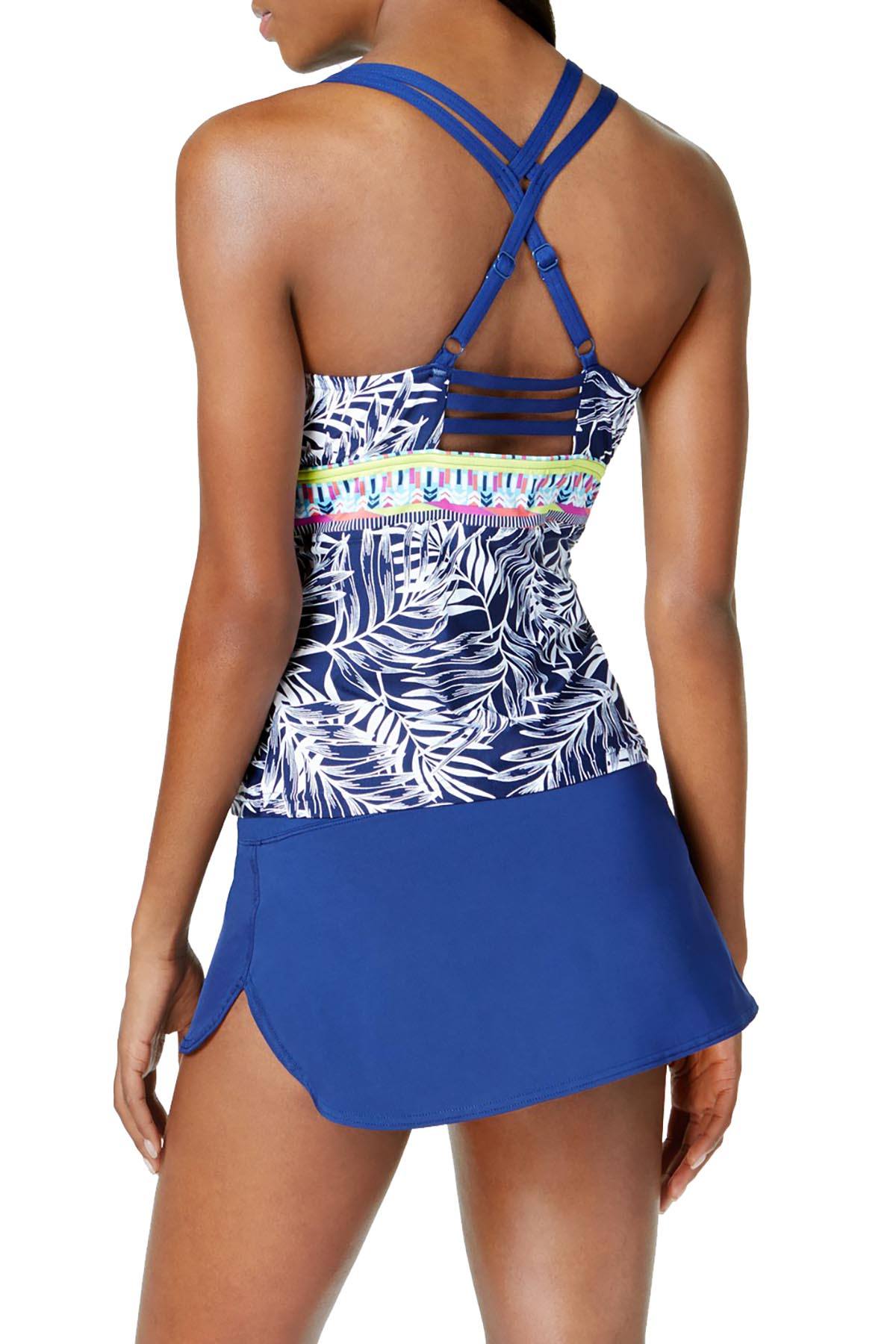 JAG Navy Tropical Palm D-Cup Underwire Tankini Top