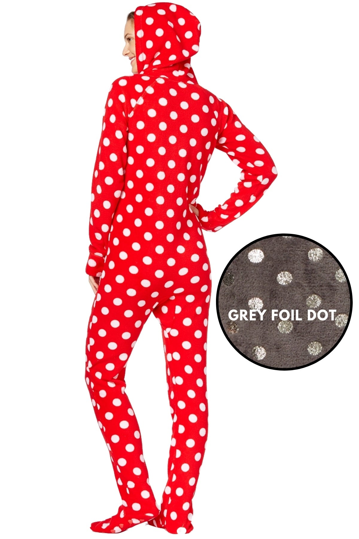 Jenni By Jennifer Moore Grey Foil-Dot Hooded/Footed Pajama Jumpsuit