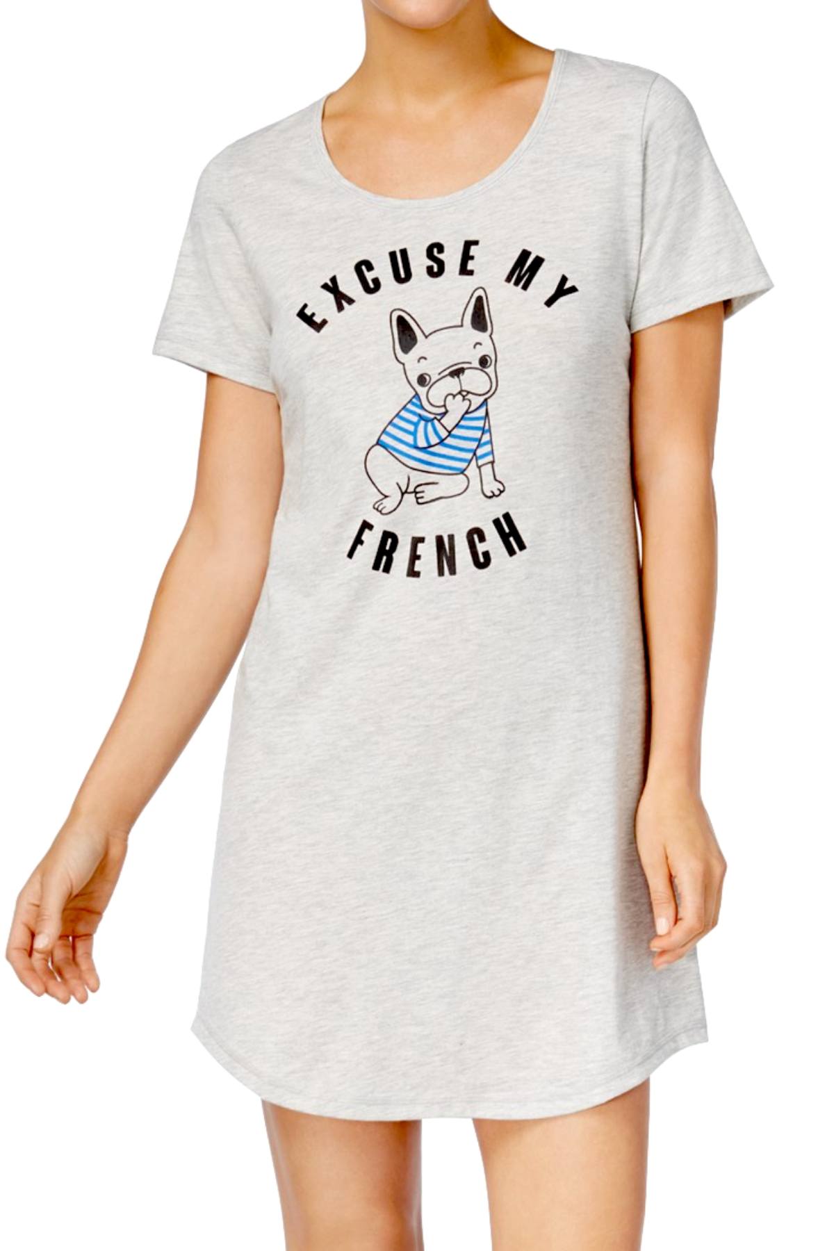 Jenni By Jennifer Moore Grey Frenchy Graphic-Print Sleepshirt And Socks Set