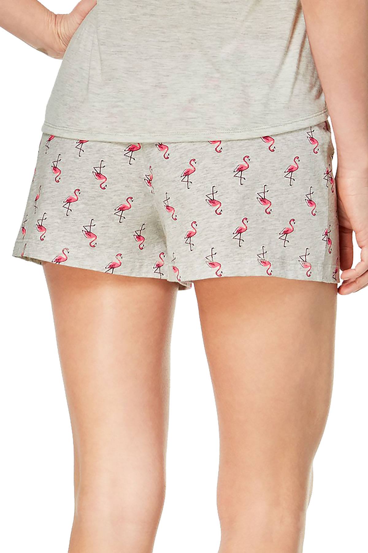 Jenni By Jennifer Moore Grey/Pink Flamingo-Printed Cotton Lounge Short