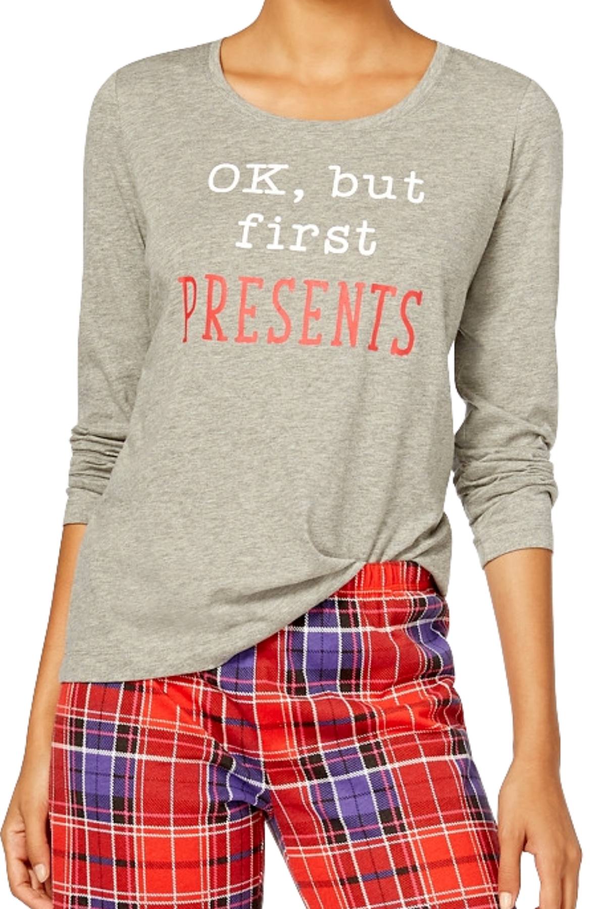 Jenni By Jennifer Moore Holiday-Plaid Knit Top & Printed Pant Pajama Set