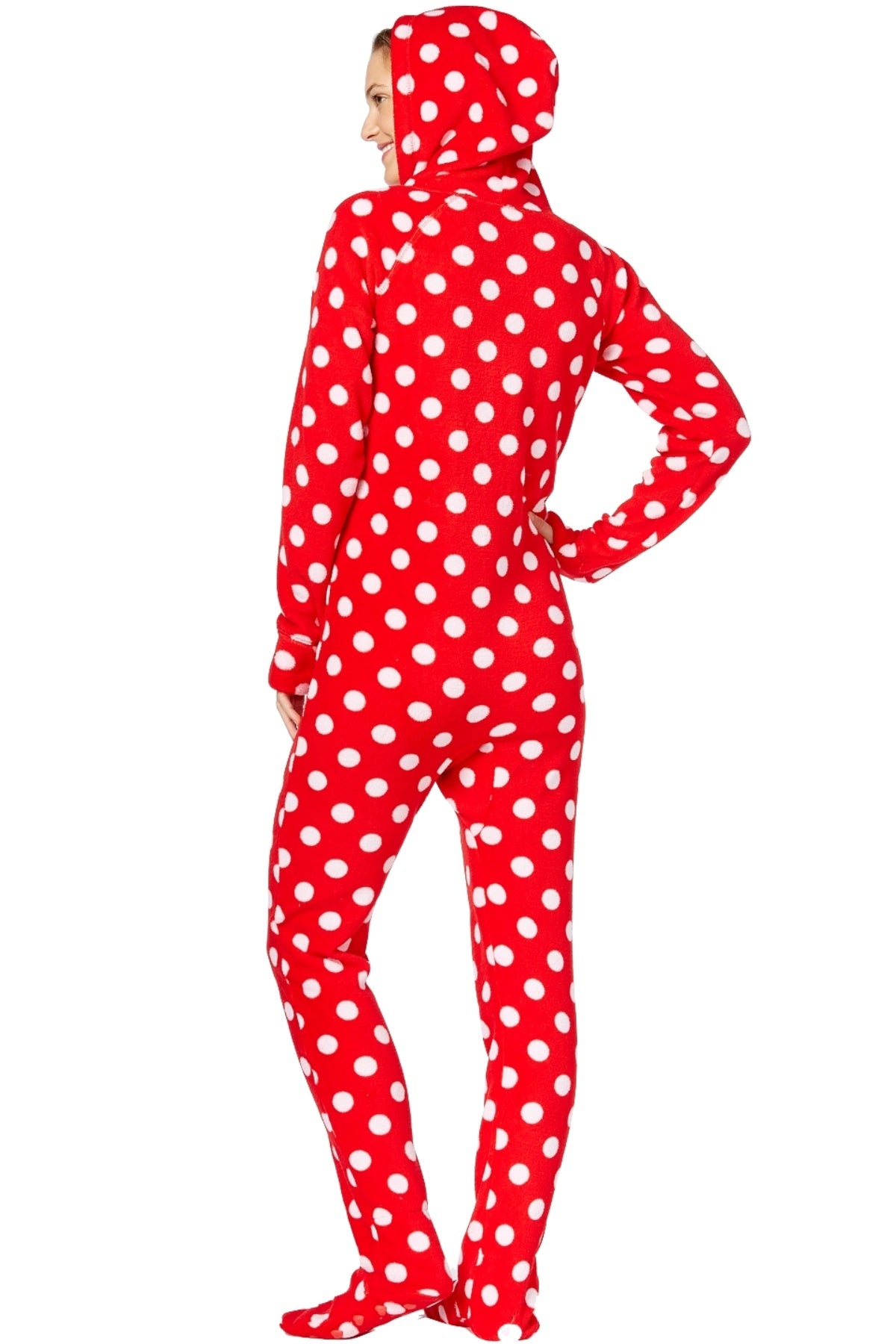 Jenni By Jennifer Moore Red Big-Dots Hooded/Footed Printed Pajama Jumpsuit