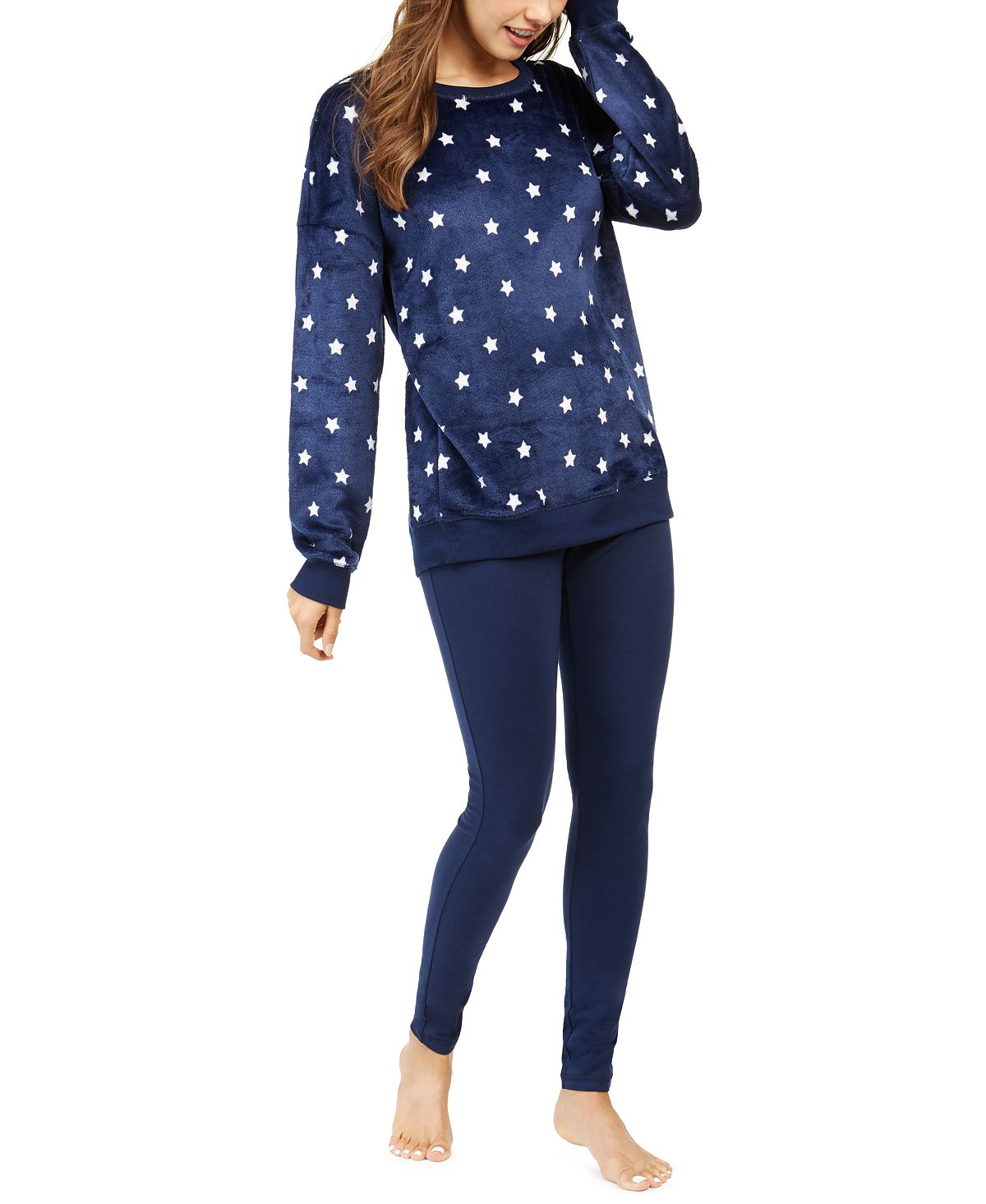 Jenni Faux Fur Tunic & Leggings Pajama Set Navy Star