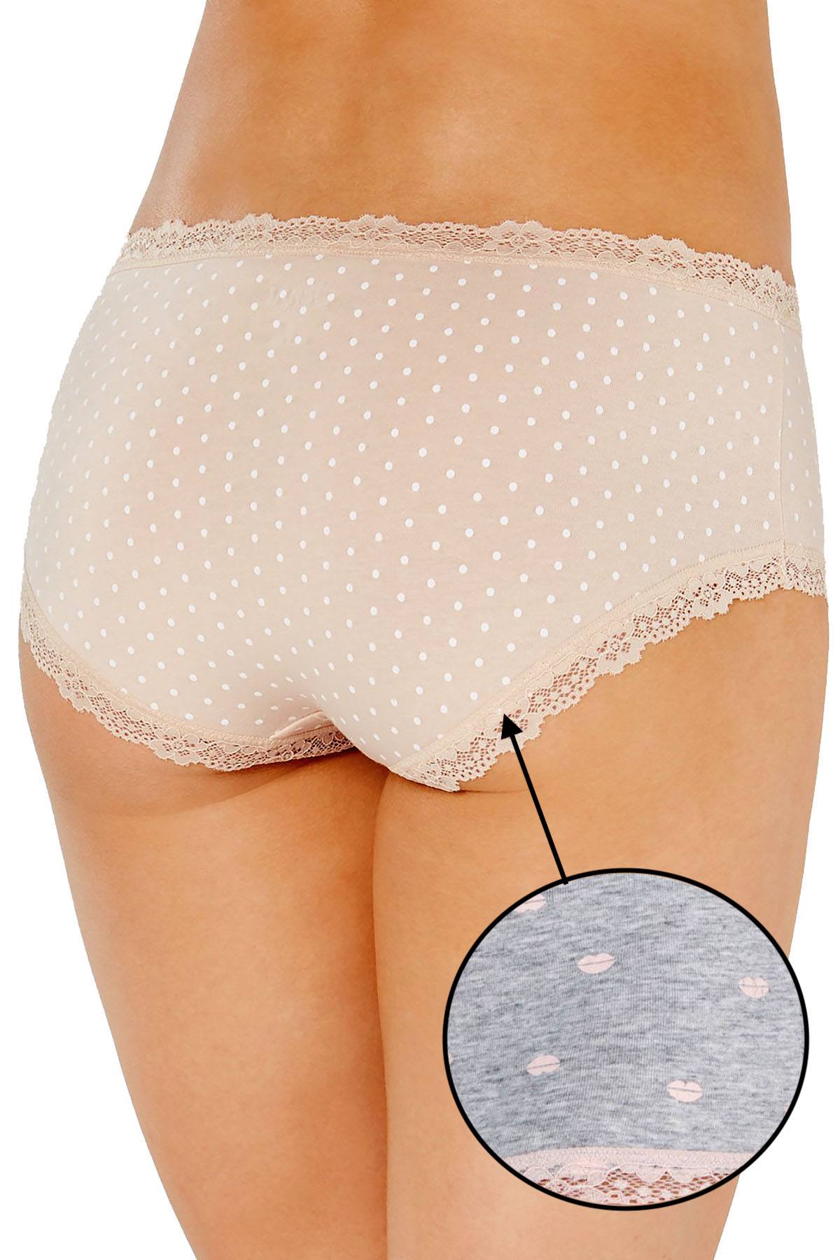 Jenni Lace Trim Hipster in Grey/Light Pink Lips