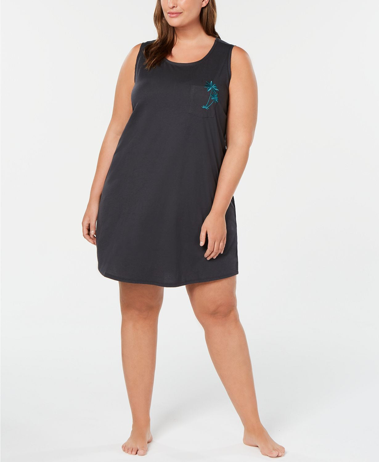 Jenni PLUS Embroidered Palm Tree Peekaboo Back Sleepshirt in Black