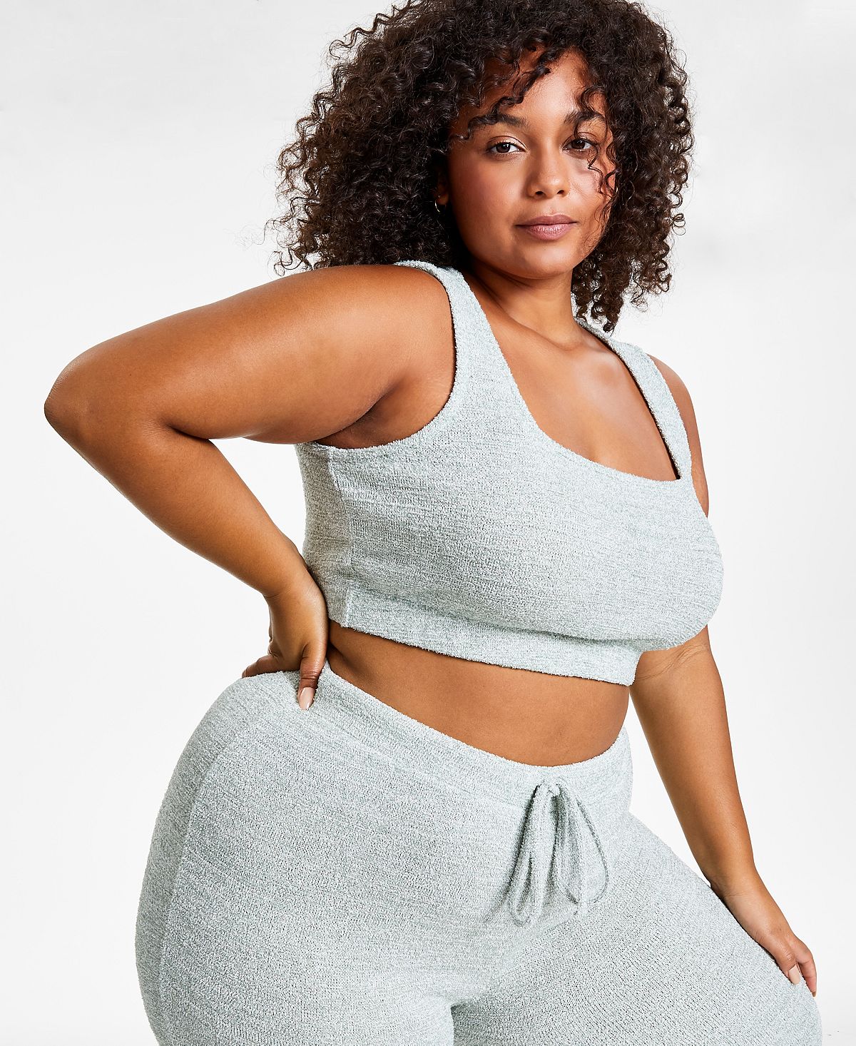 Jenni Style Not Fuzzy Knit Crop Top Dusty Jade