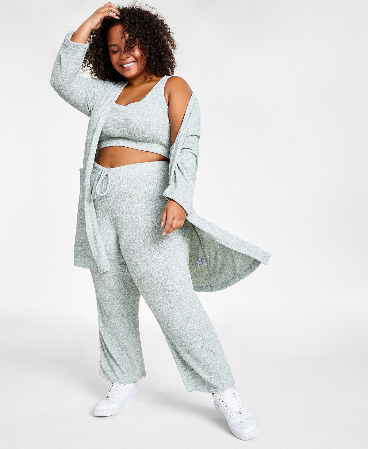 Jenni Style Not Fuzzy Knit Crop Top Dusty Jade