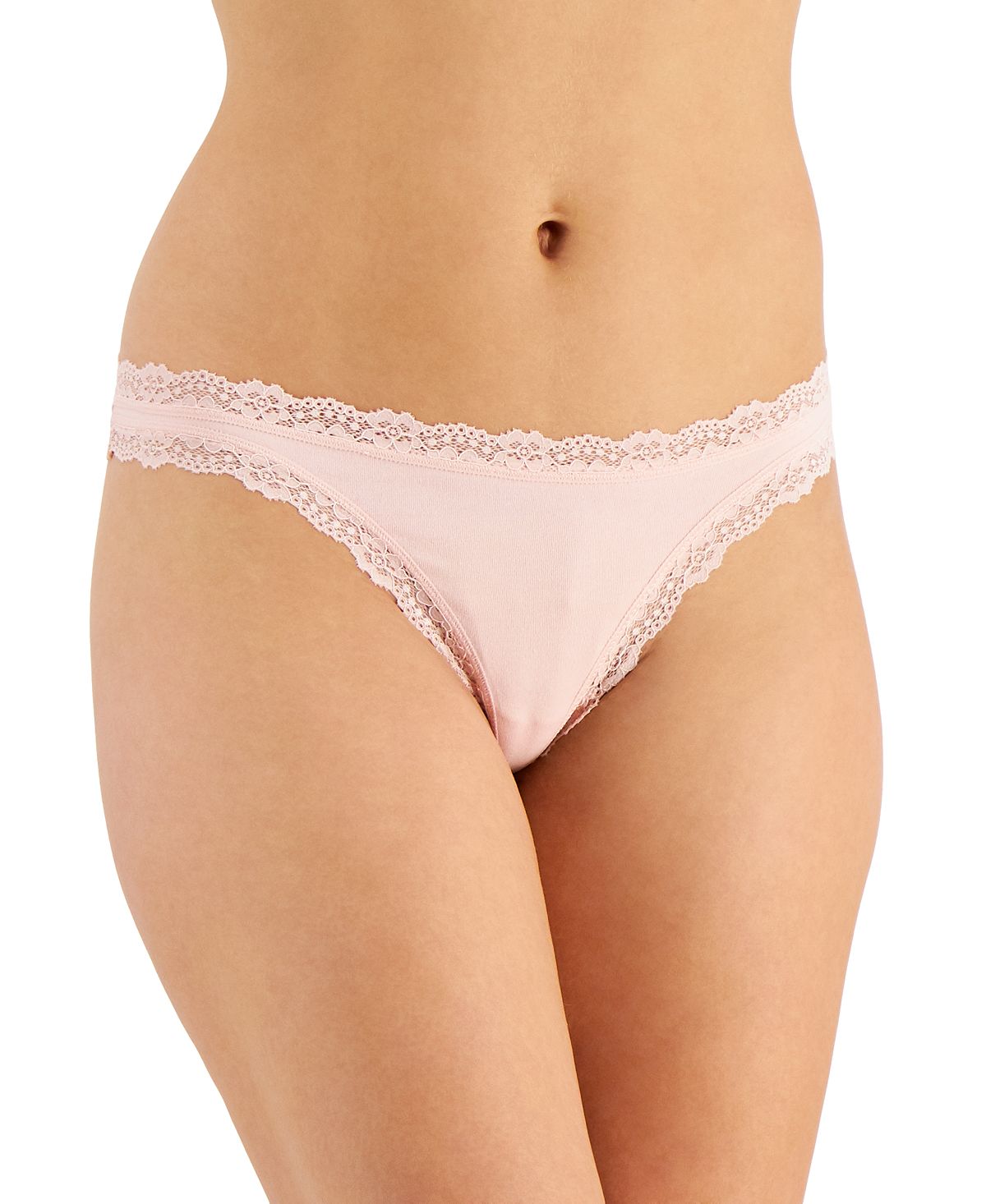 Jenni Wo Lace-trim Thong Peachskin