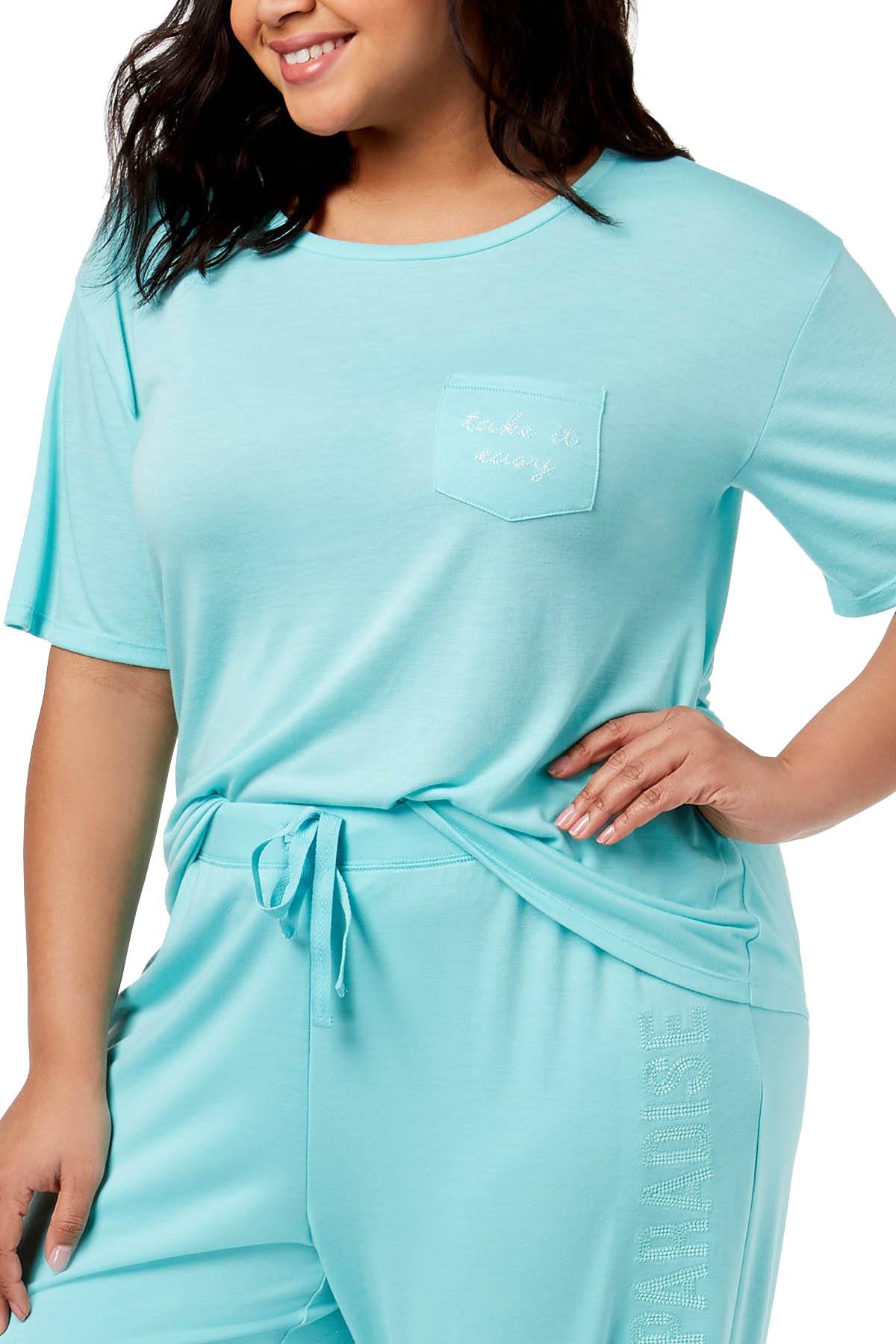 Jenni by Jennifer Moore Aqua Embroidered Text Pocket Tee