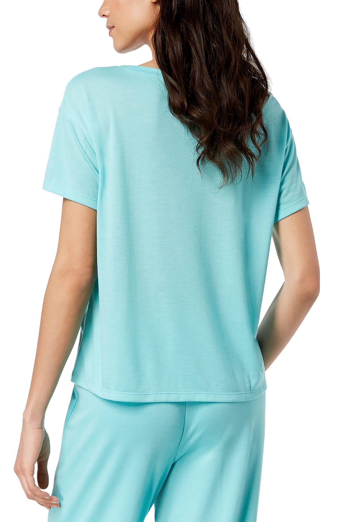Jenni by Jennifer Moore Aqua Embroidered Text Pocket Tee