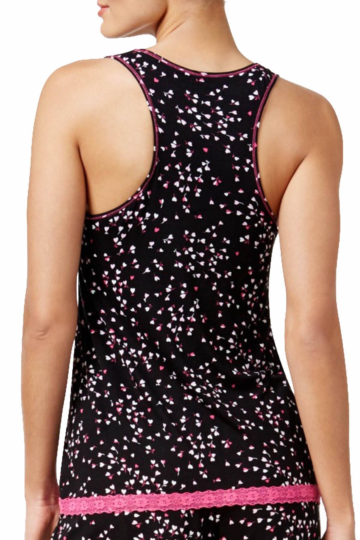 Jenni by Jennifer Moore Black/Pink Heart-Petals Printed Racerback Pajama Tank