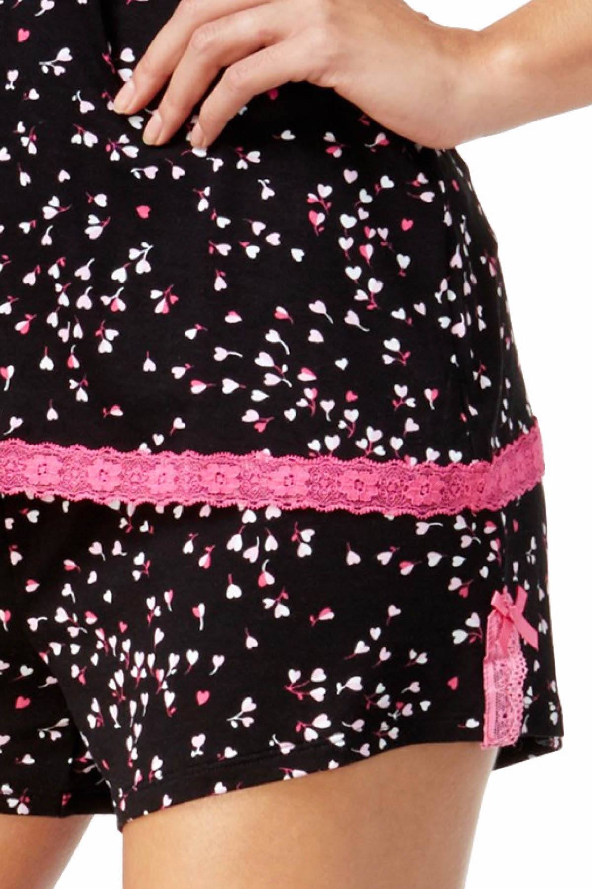 Jenni by Jennifer Moore Black/Pink Heart-Petals Printed Racerback Pajama Tank