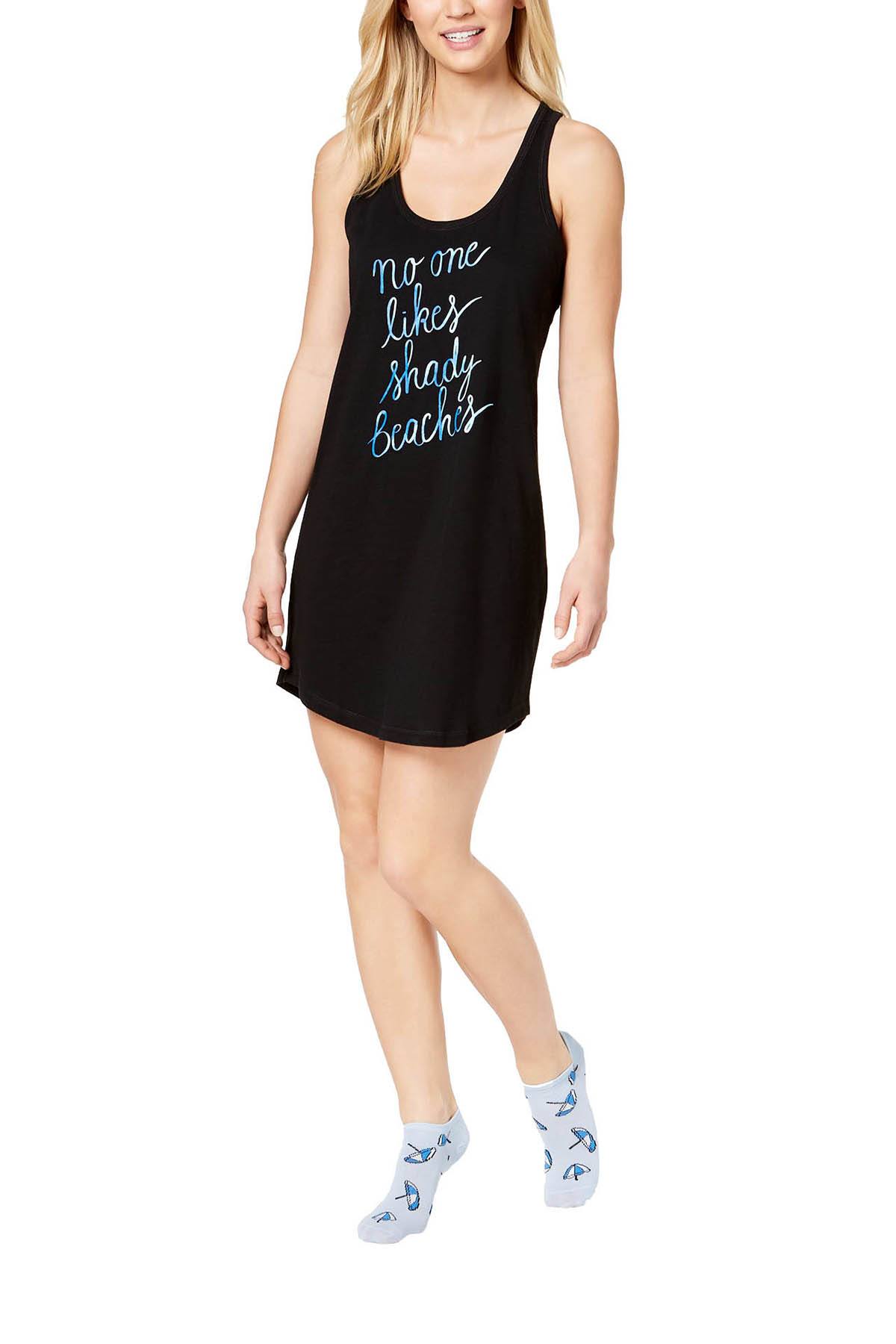 Jenni by Jennifer Moore Black Shady Beaches Keyhole Sleepshirt With Socks