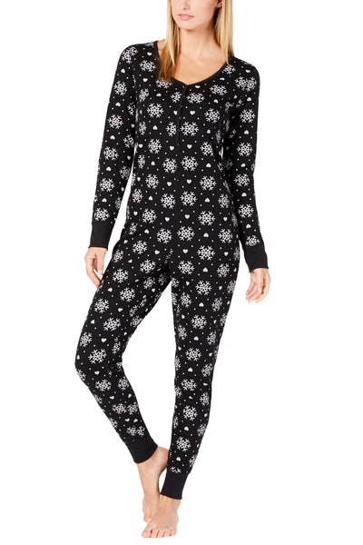 Jenni by Jennifer Moore Black-Snowflake Printed Thermal Jumpsuit