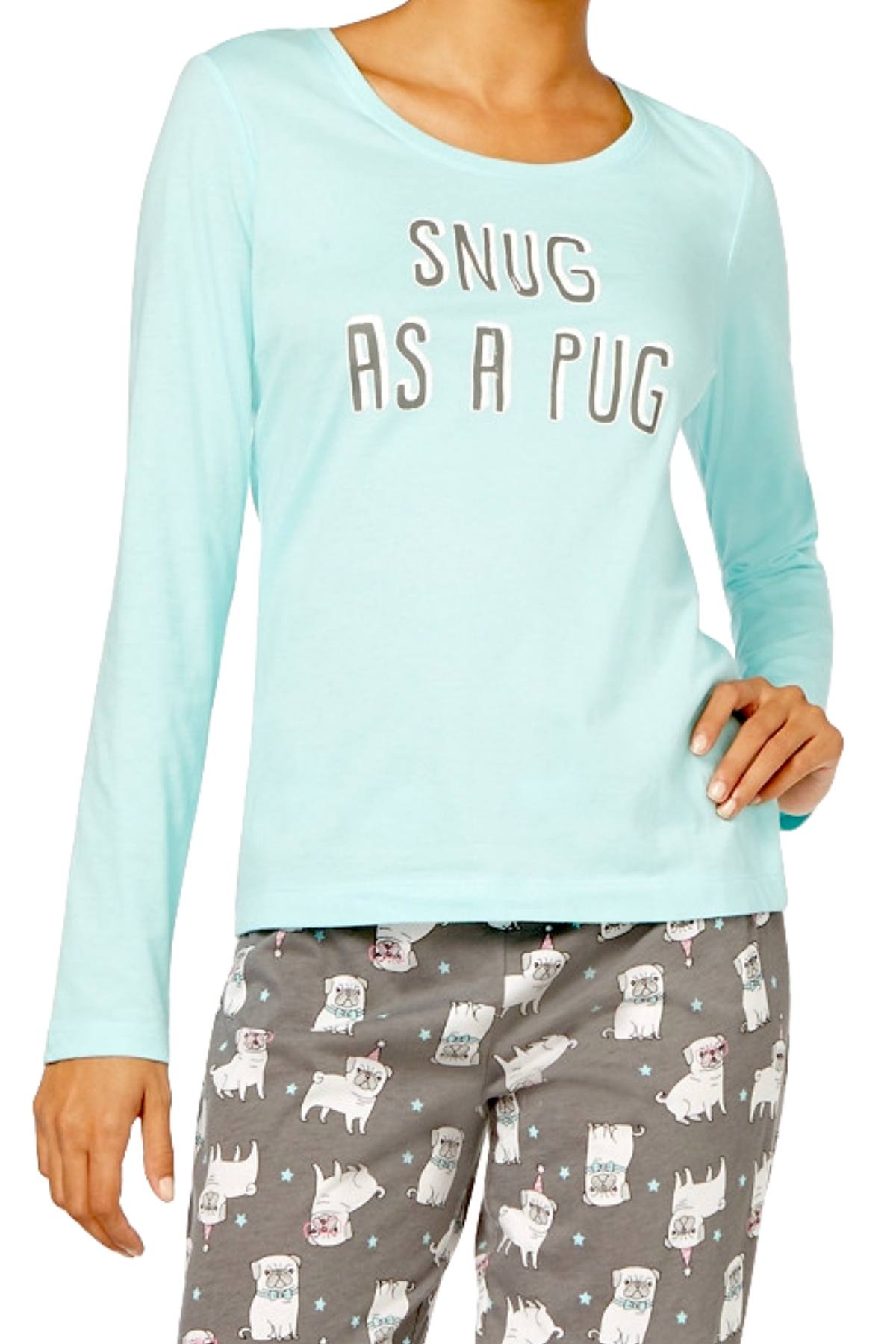 Jenni by Jennifer Moore Blue/Grey Party-Pugs Printed Pajama Set