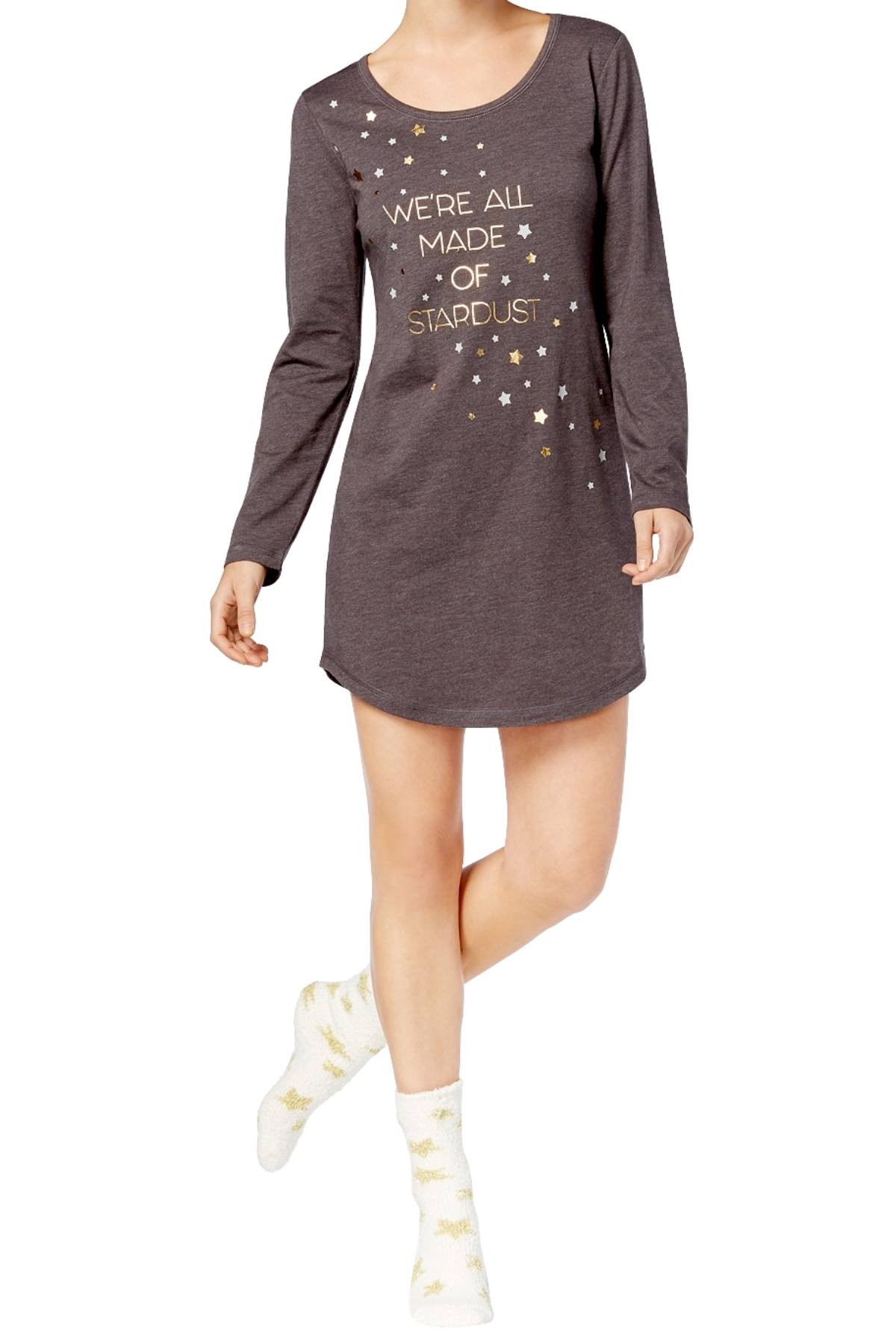 Jenni by Jennifer Moore Grey Stardust Graphic Sleepshirt And Socks Set