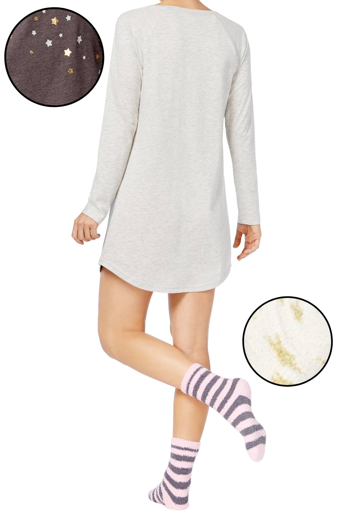 Jenni by Jennifer Moore Grey Stardust Graphic Sleepshirt And Socks Set