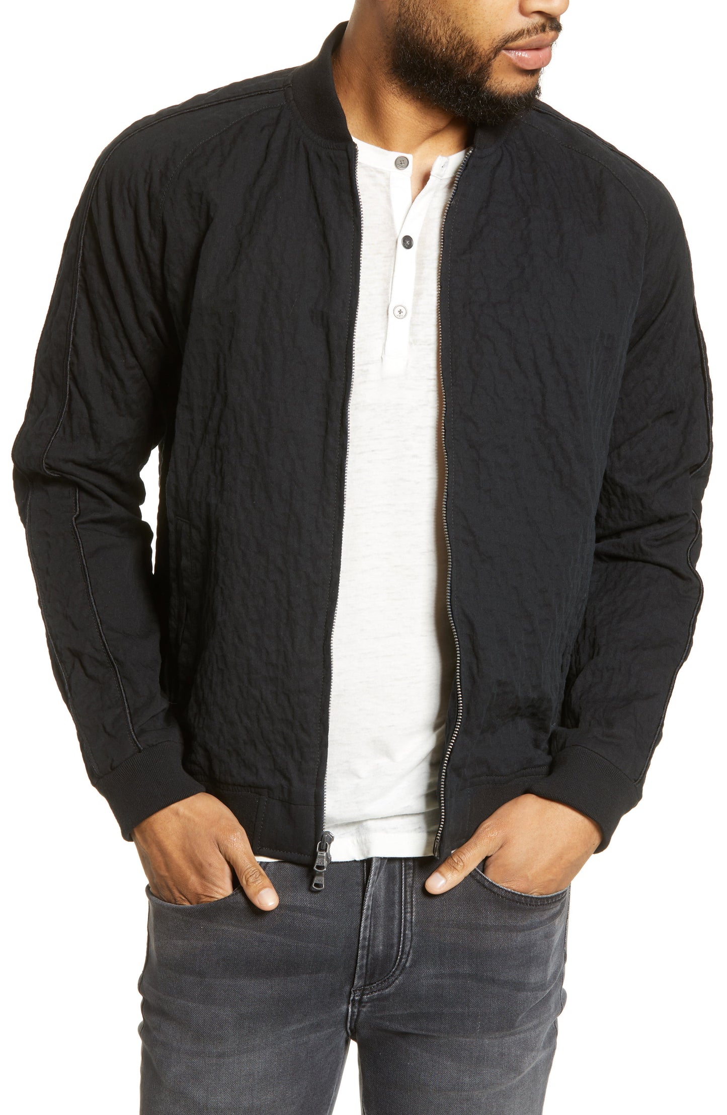 Joh John Varvatos Star Usa Ricardo Beaded Bomber Jacket Black