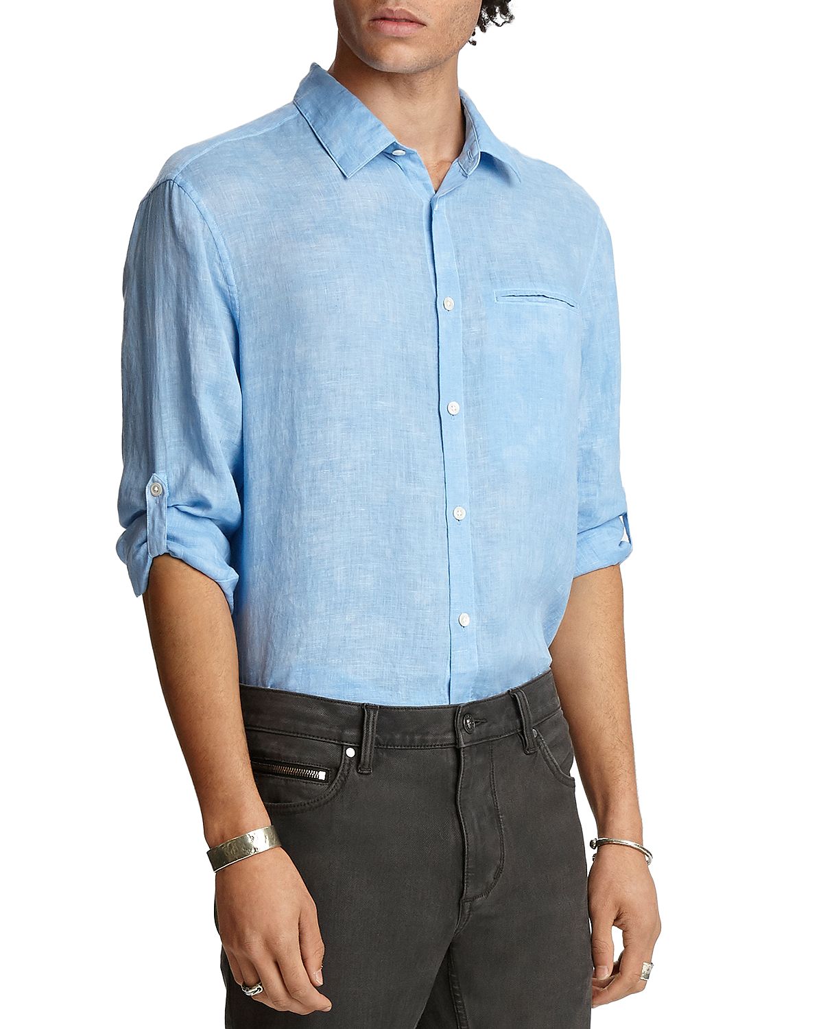 John Varvatos Collection Linen Garment-dyed Slim Fit Shirt Sky Blue