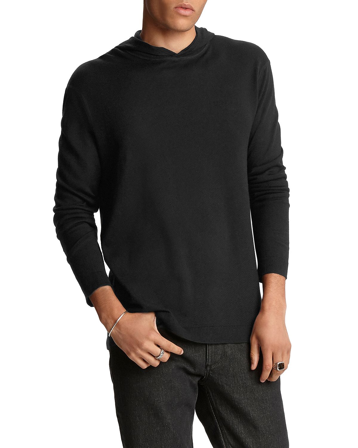 John Varvatos Collection Silk/cashmere Hooded Sweater Black