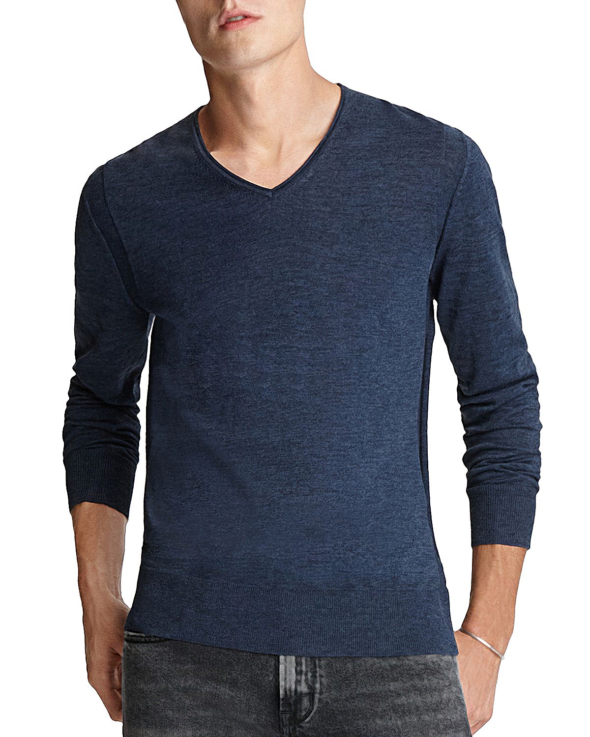 John Varvatos Star Usa Arlington Melange Sweater Pacific Blue