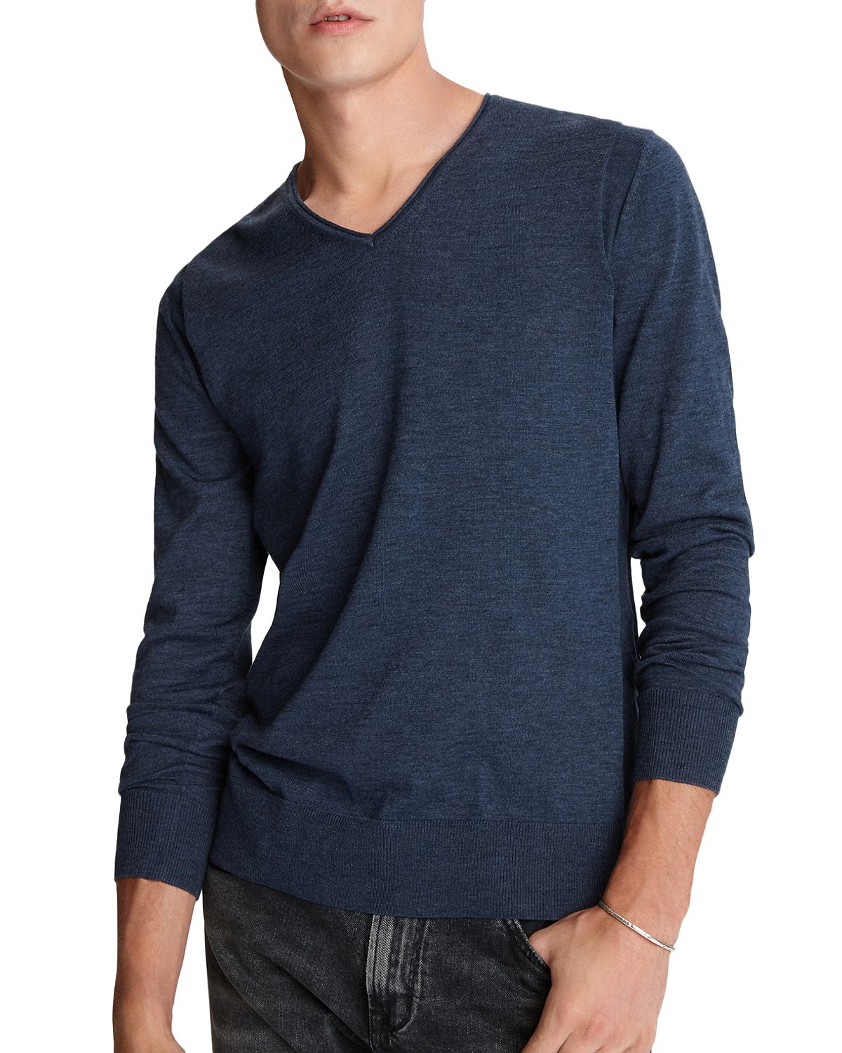 John Varvatos Star Usa Arlington Melange Sweater Pacific Blue