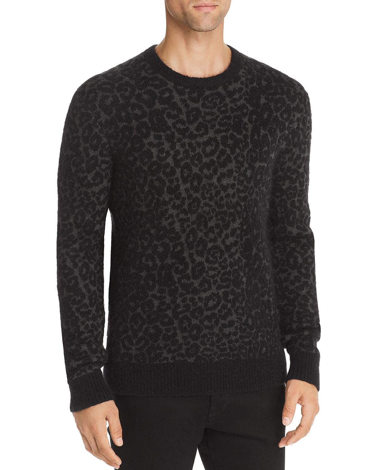 John Varvatos Star Usa Boulder Leopard Print Mohair Sweater Black