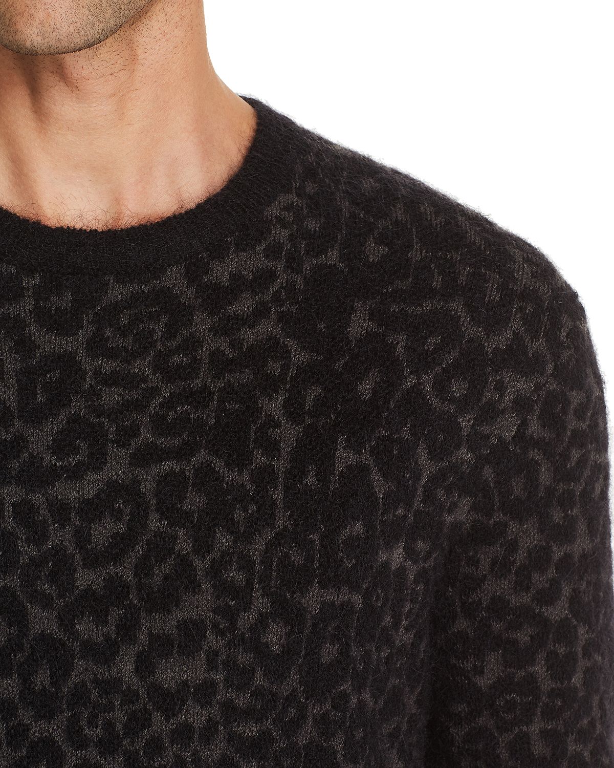 John Varvatos Star Usa Boulder Leopard Print Mohair Sweater Black