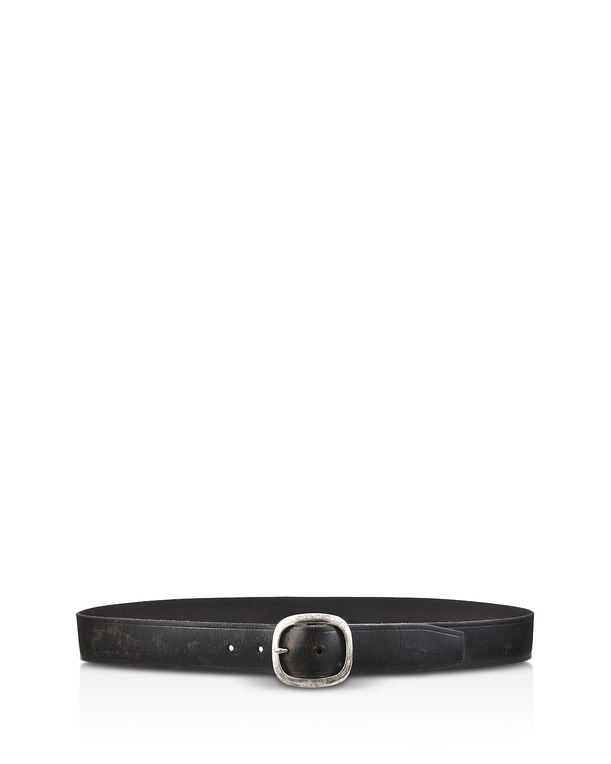 John Varvatos Star Usa Distressed Leather Belt With Round Buckle Black