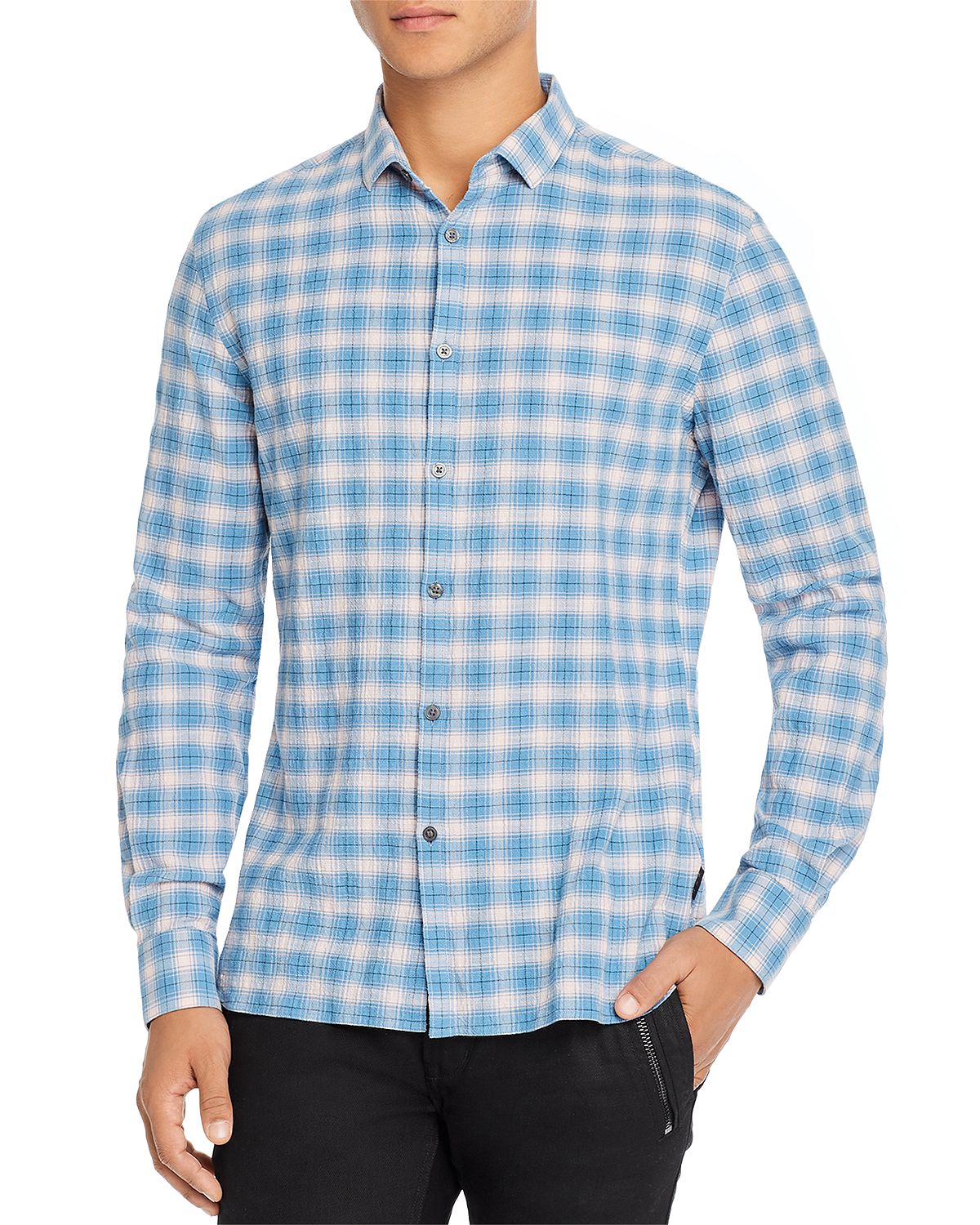 John Varvatos Star Usa Fulton Plaid Slim Fit Long-sleeve Shirt Midnight