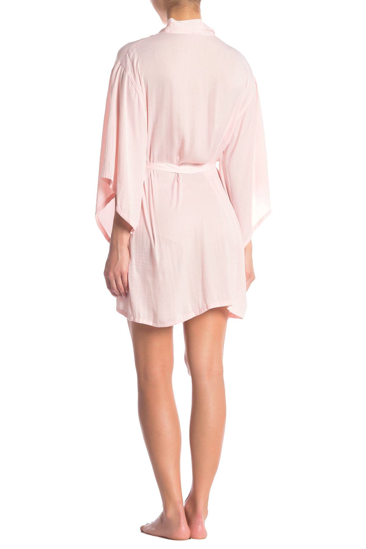 Josie by Natori Bardot Boho Embroidery Wrap Robe in Light Pink