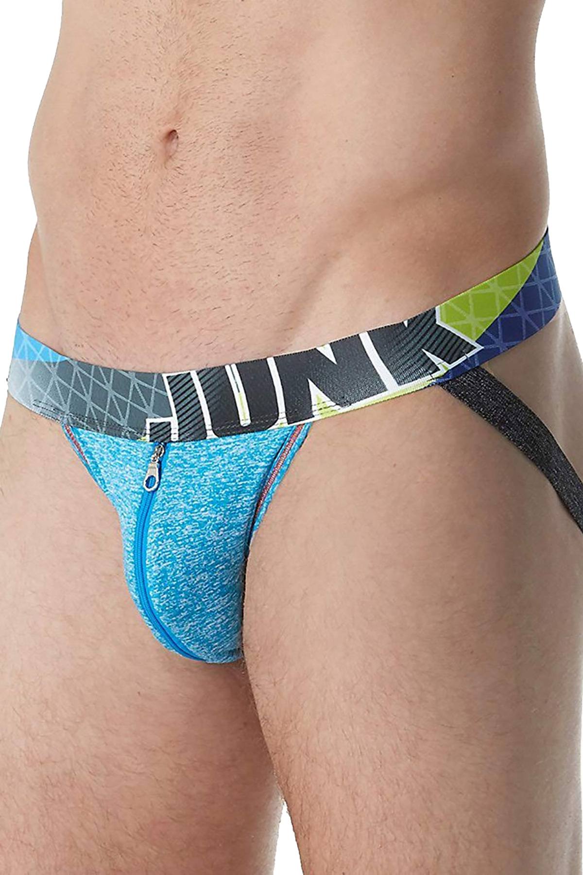 Junk Underjeans Blue-Heather Shuffle Zipper-Pouch Jockstrap