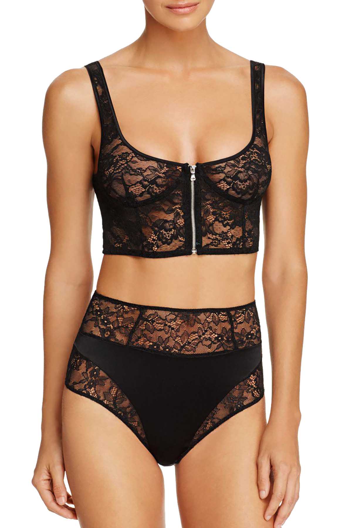 KENDALL+KYLIE Black Longline Wireless Sheer Lace Bralette