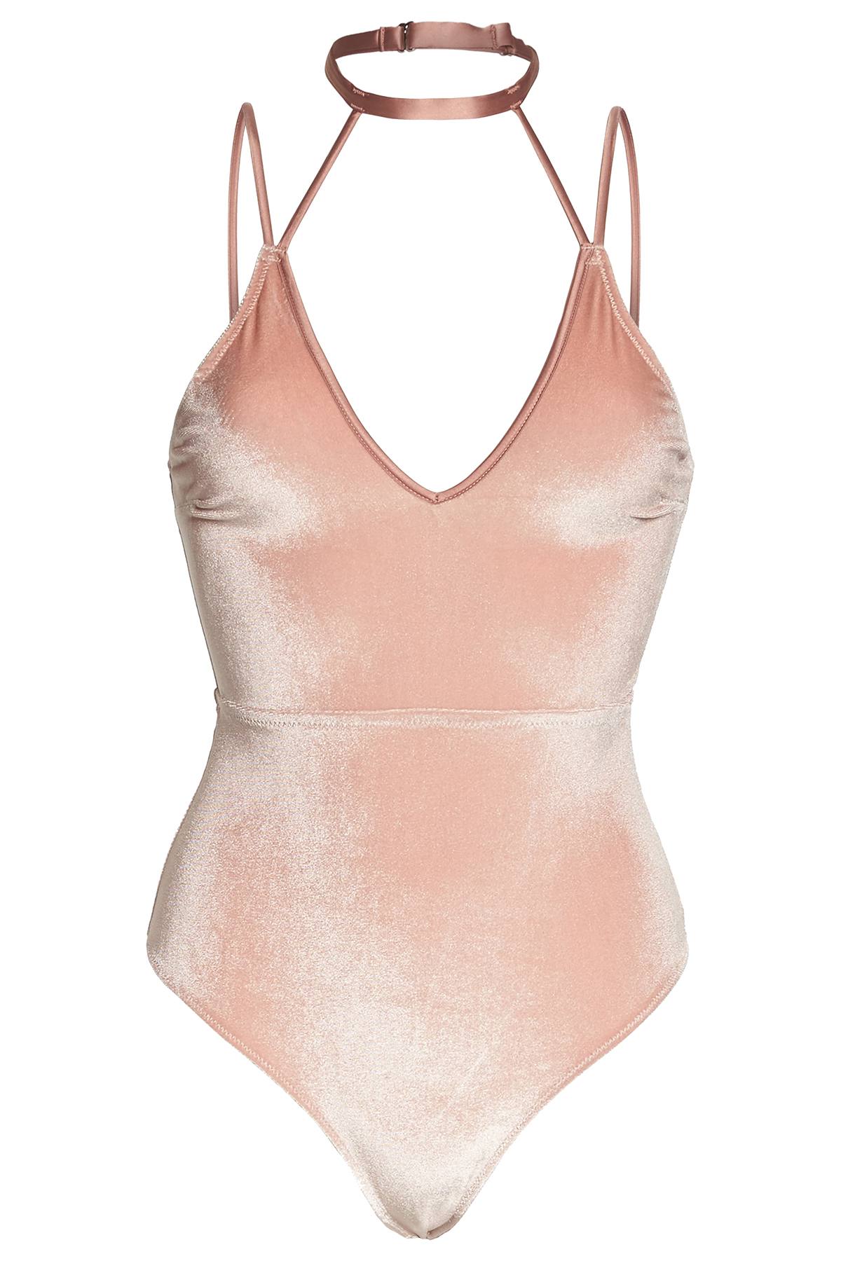 KENDALL+KYLIE Rose-Dust Velvet Plunge Bodysuit