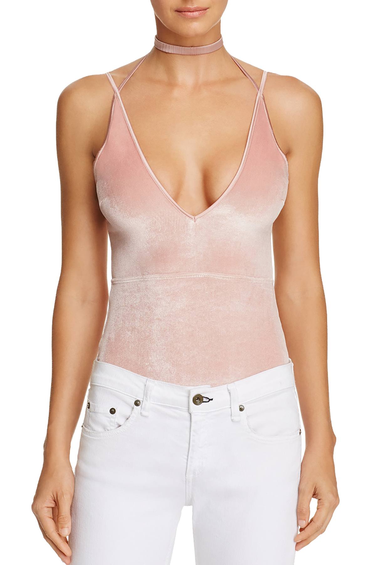KENDALL+KYLIE Rose-Dust Velvet Plunge Bodysuit