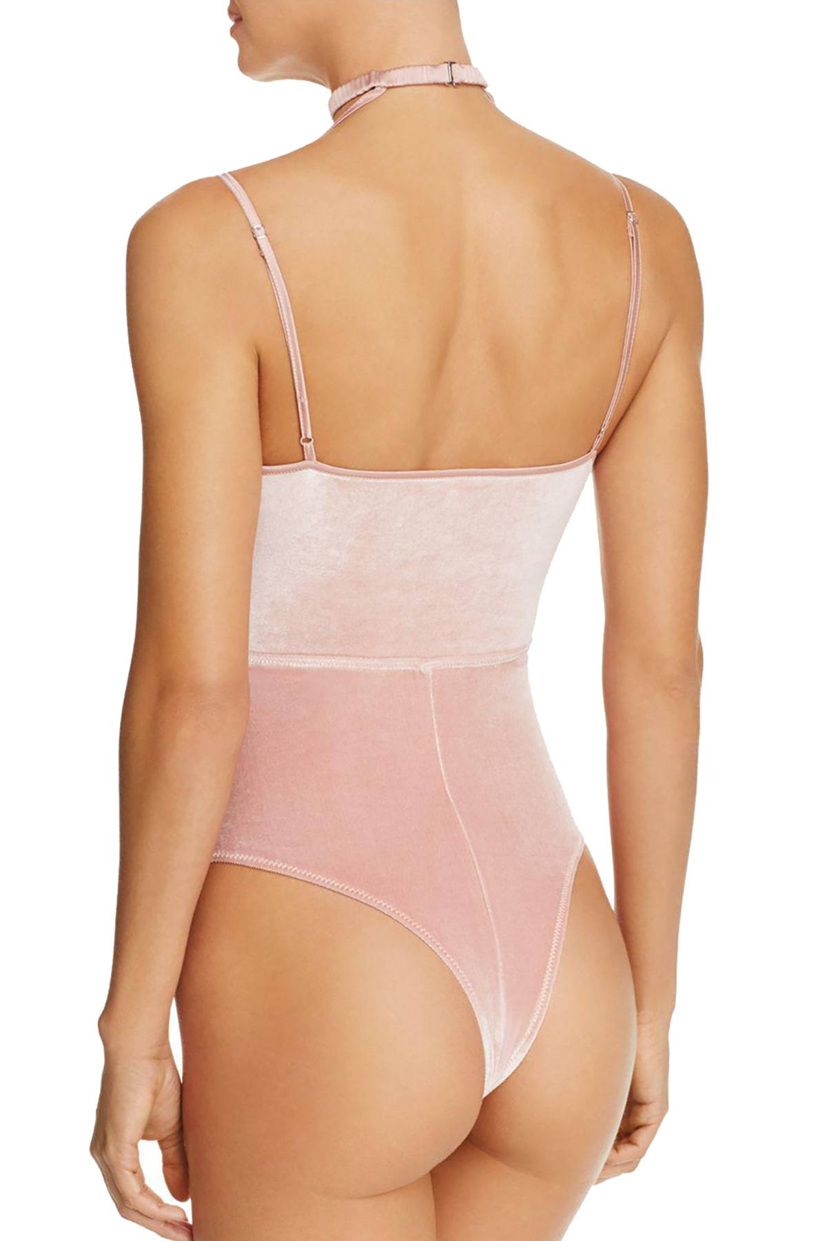 KENDALL+KYLIE Rose-Dust Velvet Plunge Bodysuit