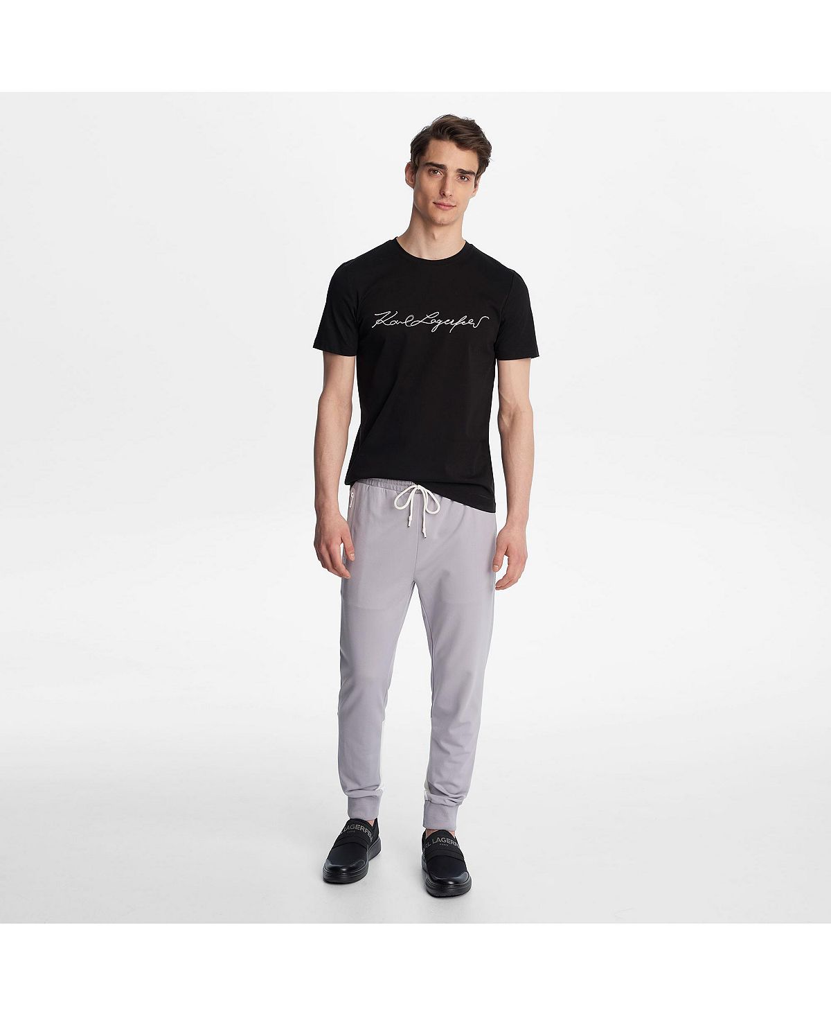 Karl Lagerfeld Paris Mercerized Cotton Embroidered Signature Tee Black