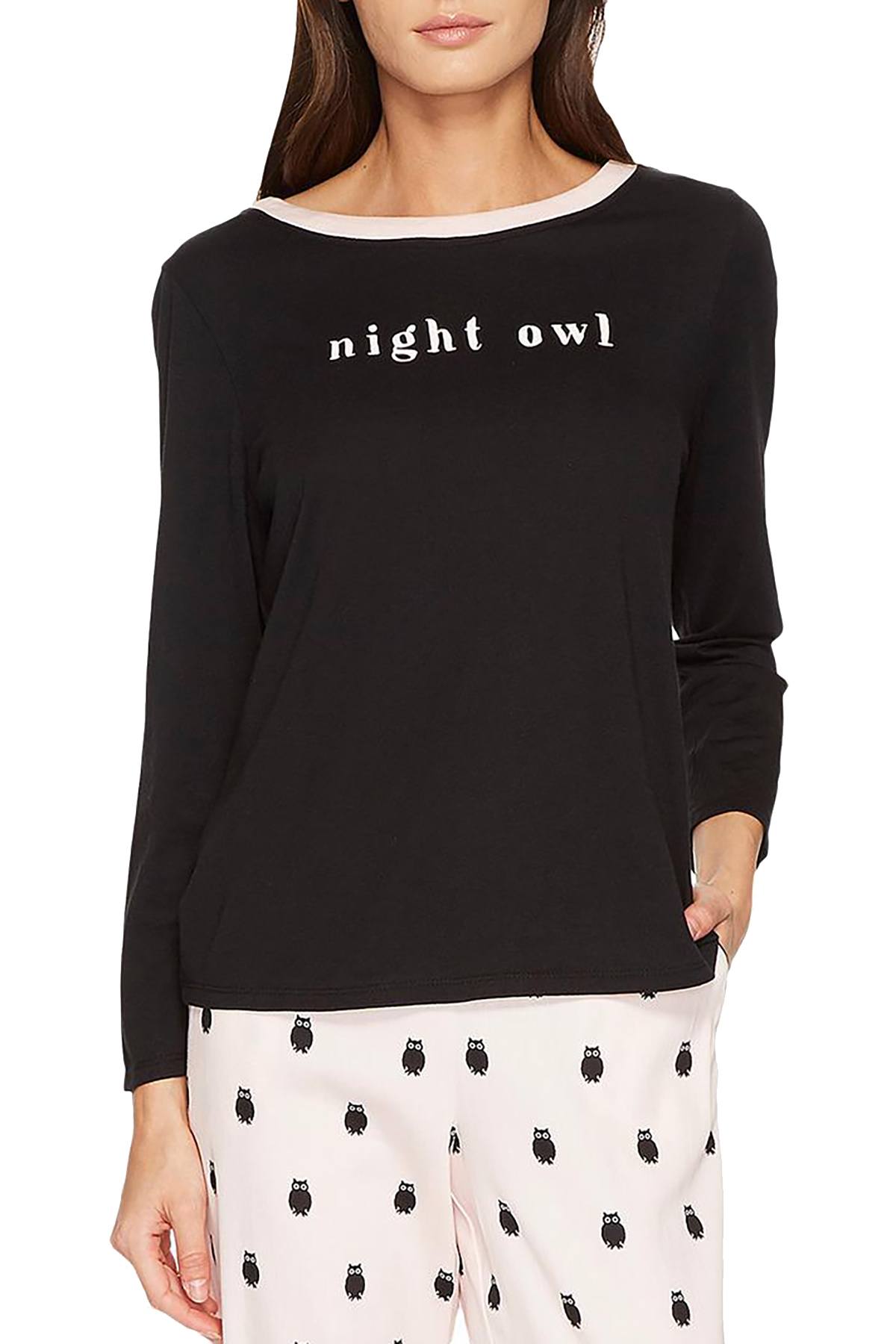 Kate Spade New York Black Night-Owl Long-Sleeve Lounge Tee