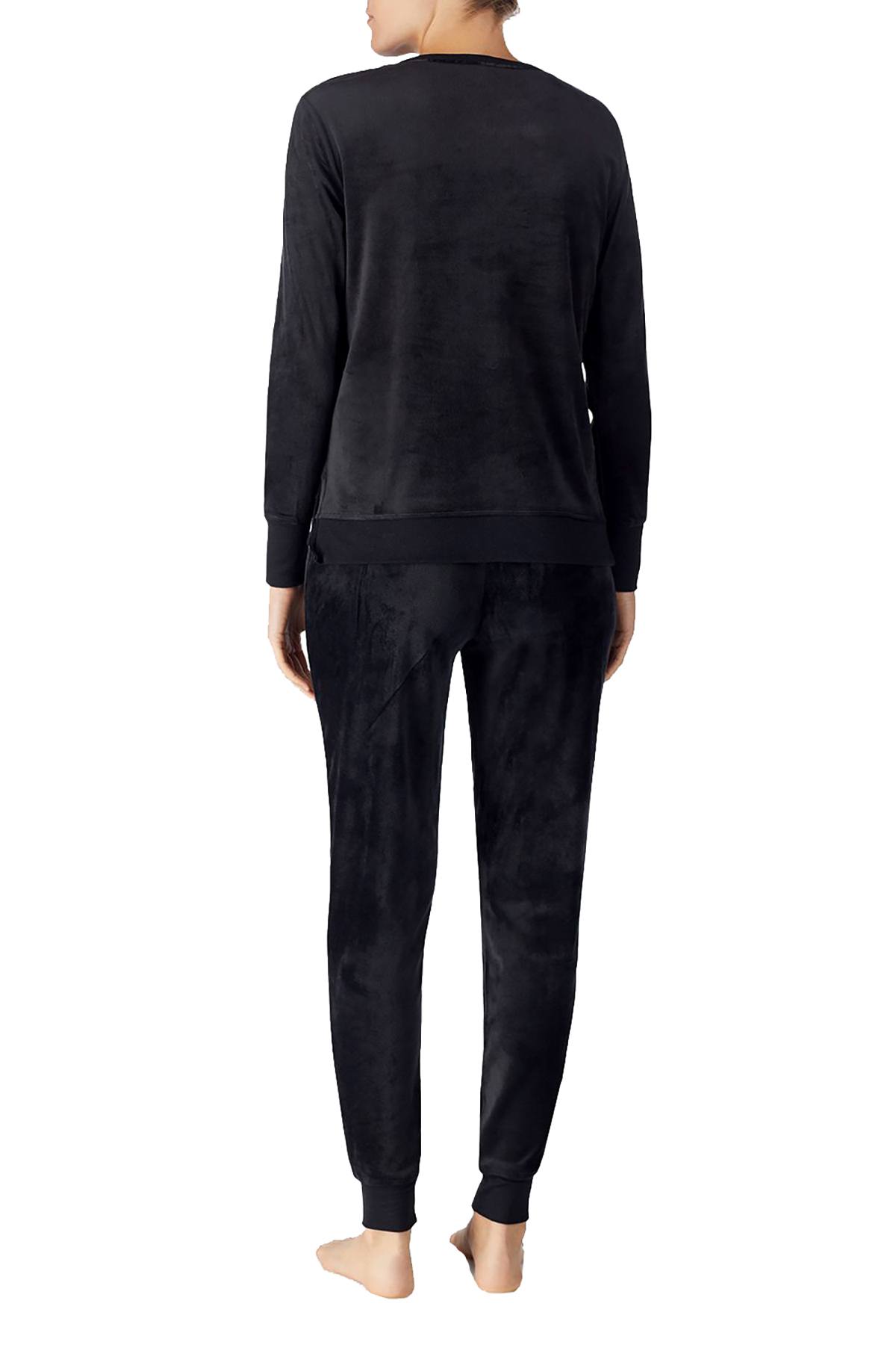 Kate Spade New York Black Stretch-Velour Embroidered Pajama Set